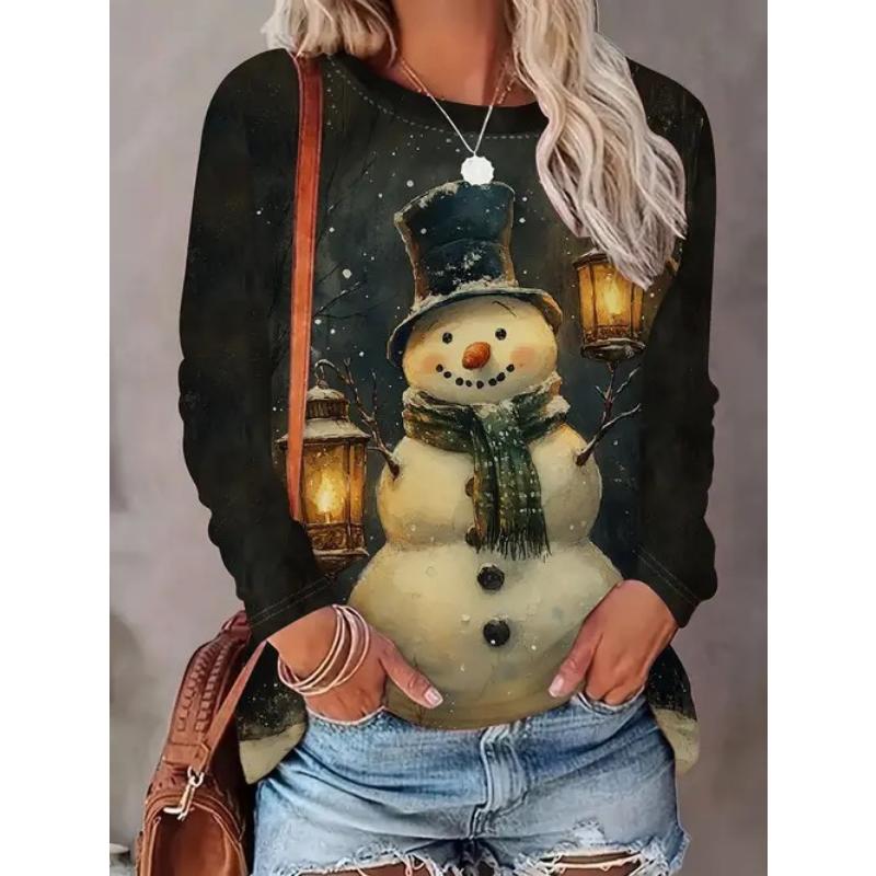 European and American Style Foreign Trade Women's Clothing Spring and Autumn New Casual Versatile High-quality Printed Long-sleeved T-shirt
