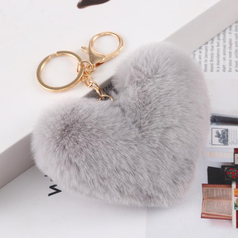Fashion Cute Fluffy Heart Fur Keychain Soft Plush Leopard Print Pendants Kawaii Bag Car Charm Stuffed Toy Valentine'S Day Gifts