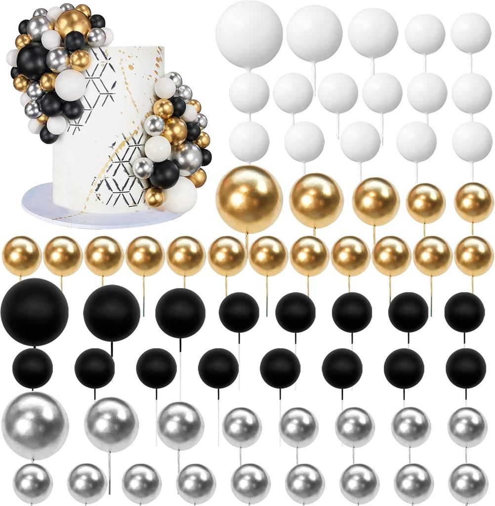 66 STÜCKE Kugel Kuchenstecker Gold 4 Größen für DIY Backdekoration Cupcake Topper und Hochzeitstag Geburtstag