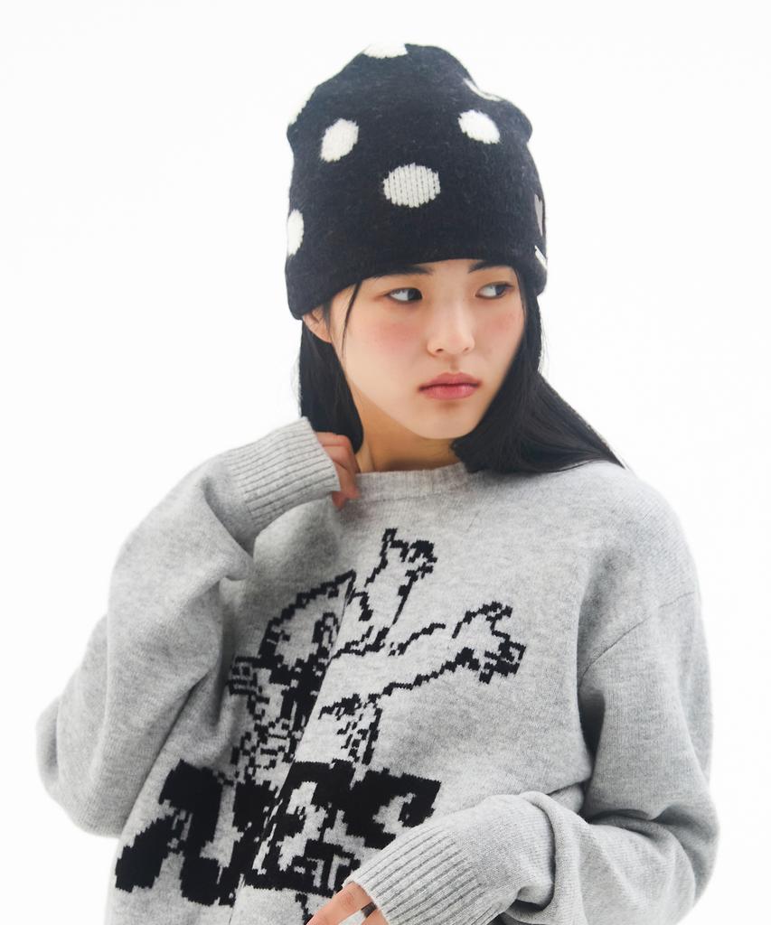 AMES-WORLDWIDE Mohair Pattern Beanie Black