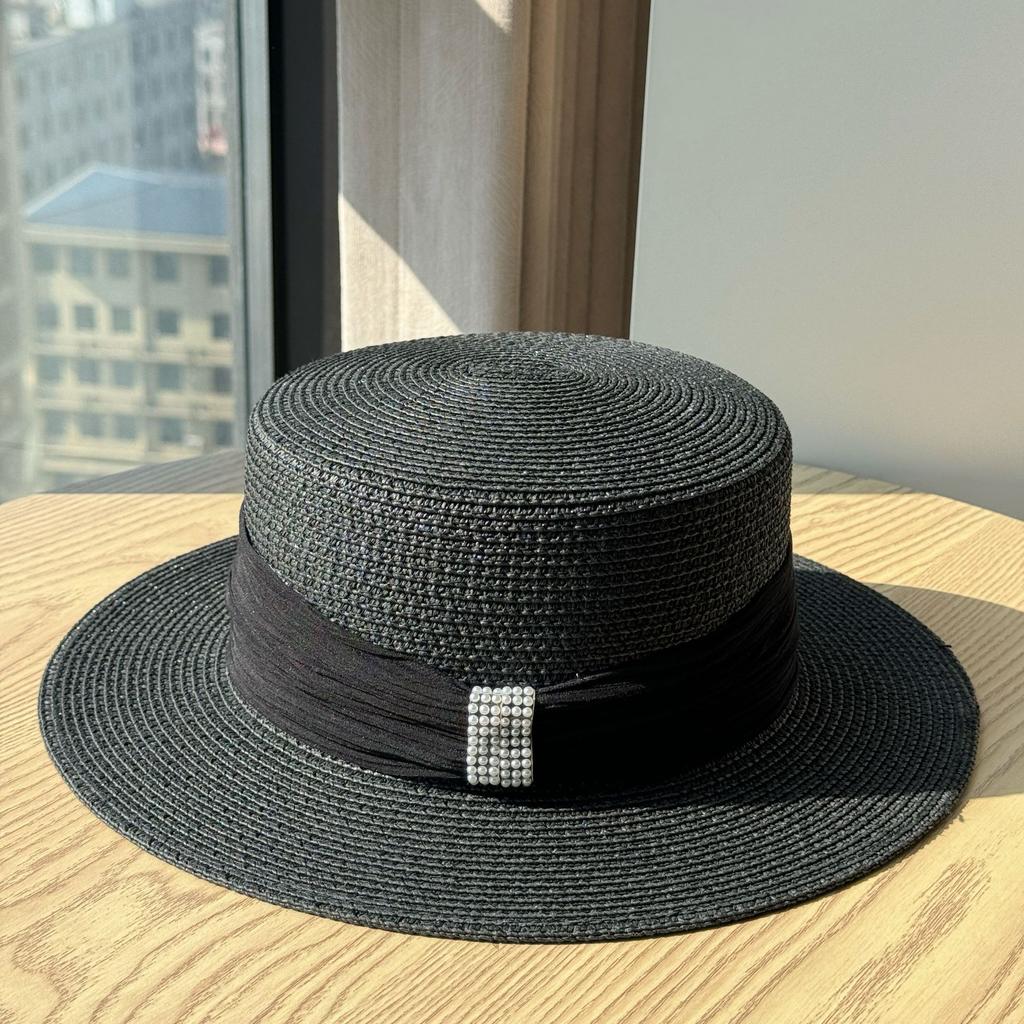 New French White Top Hat Summer Beach Vacation Visor Hat Straw Hat