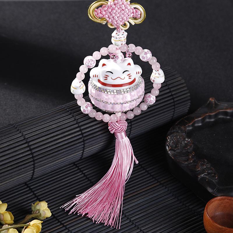 

Подвеска для автомобиля Счастливый кот , инкрустированная бриллиантами, кристаллическая керамика, китайский узел, подвеска для зеркала заднего вида автомобиля, украшение, автомобильные аксессуары