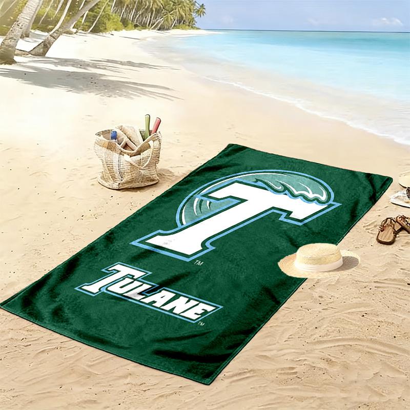 Tulane Green Wave Print Beach Towel, Large Soft Quick Dry Towel for Beach Camping Swimming