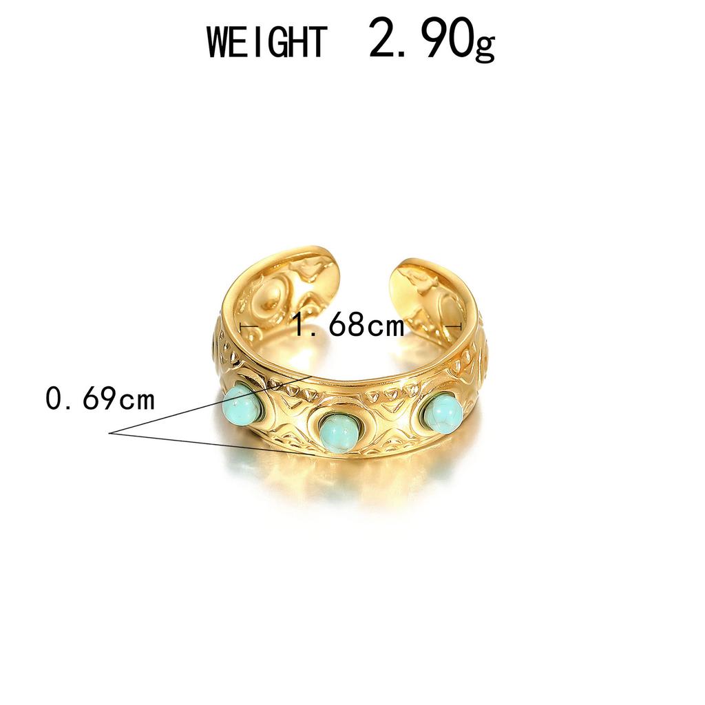 Stainless Steel Ring, Vacuum Plated 18K Gold Turquoise Rudder Sun Opening Bracelet