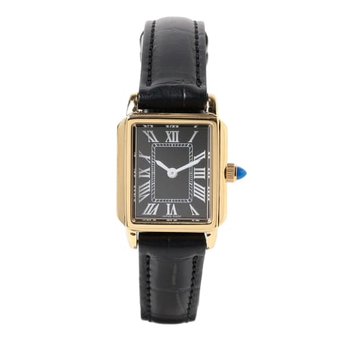 

Demi-Luxe BEAMS Square Embossed Leather Watch II for Women, Black x Gold, One Size