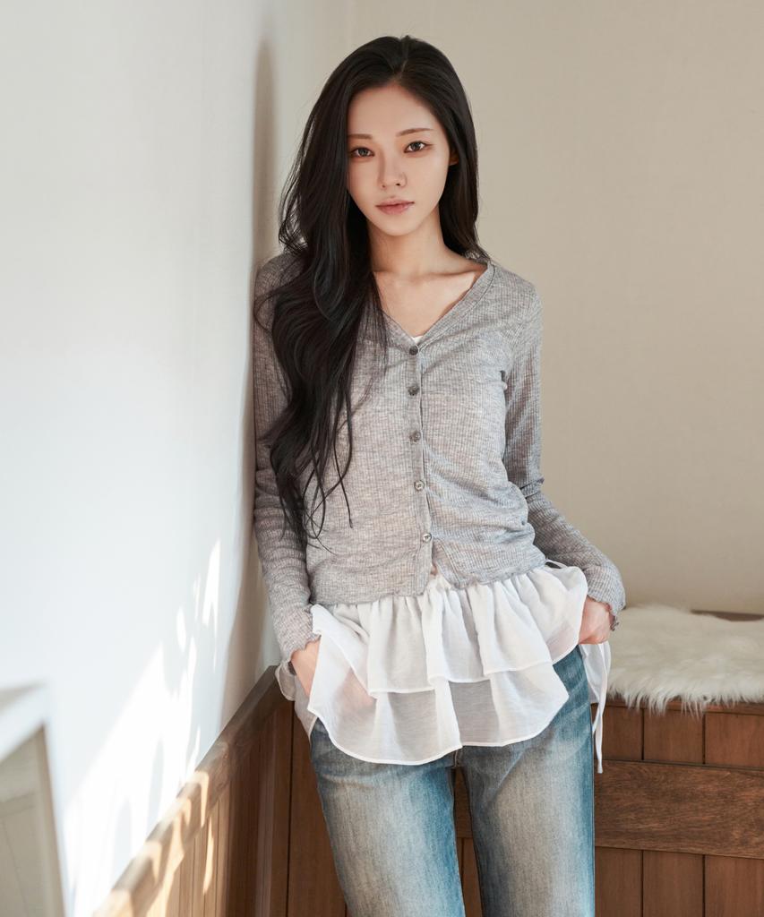 Waarforwoman Wk-23 Frill Cardigan_Gray