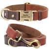 Personalized Leather Dog Collar and Leash Set Custom Engraved Nameplate ID Tag for Small Medium Large Dogs
