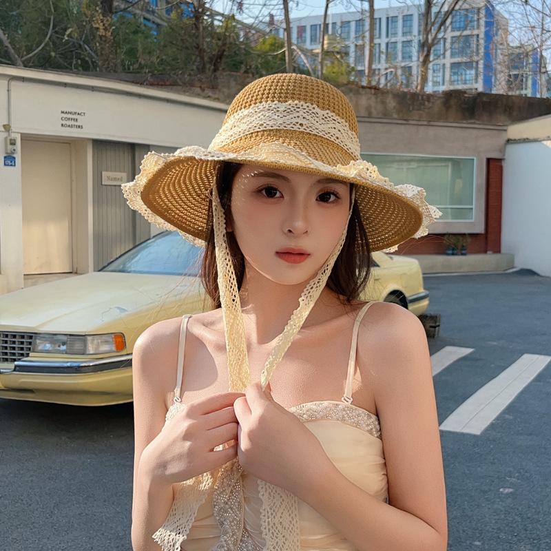Thin knitted hat new fashion trend summer sand lace seaside beach sunshade sun protection hat bucket hat
