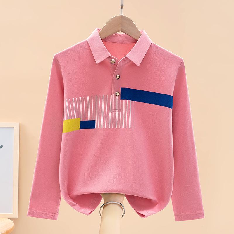 Jungen Polohemd langärmlig aus reiner Baumwolle für Grundschule, Frühjahrs-/Herbstbekleidung