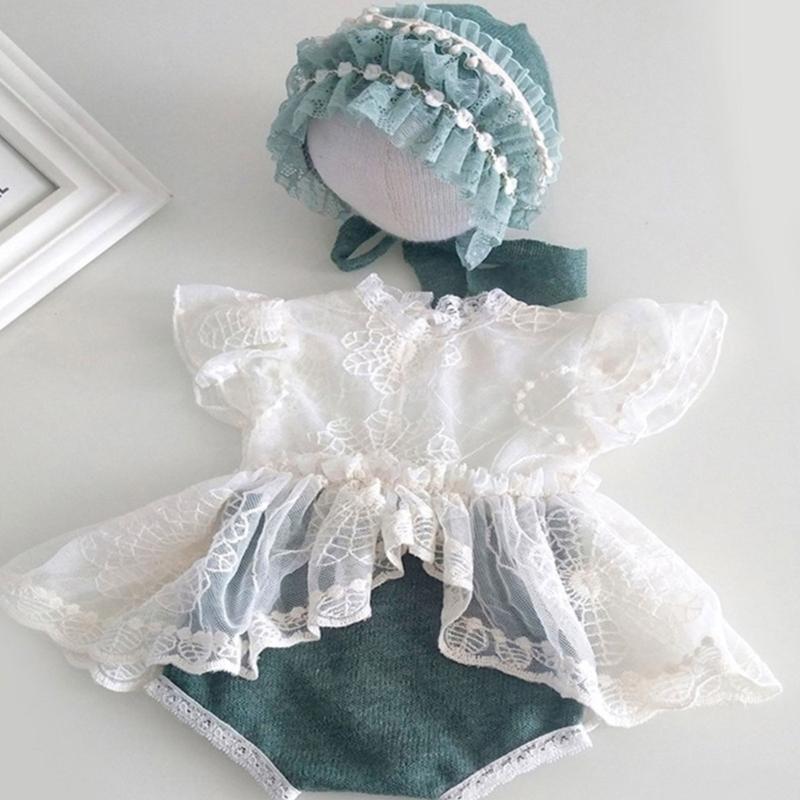 Baby Photography Props Lace Jumpsuits Bonnet Hat Newborns Photo Props Photoshoots Headwear Infant Photo Posing Outfit
