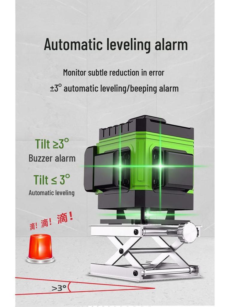 Yajin 16-Line High-Precision Green Laser Level for Wall and Ground, Outdoor-Ready.