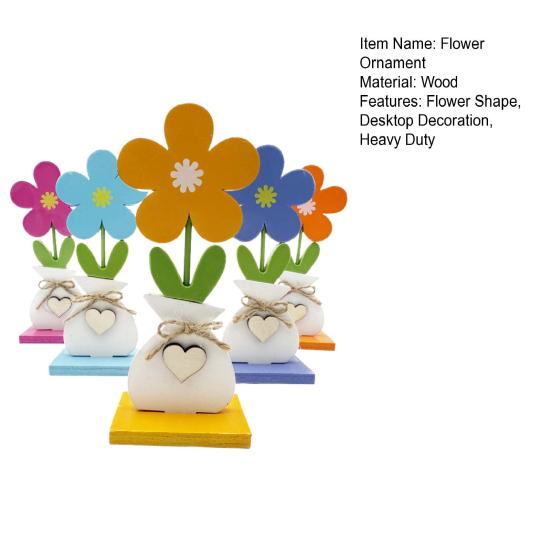 Yousheng 5Pcs/Set Wooden Flower Ornament with Base Boho Farmhouse Rustic 3D Colorful Flower Wood Table Sign Centerpiece Home Office Desktop Decoration