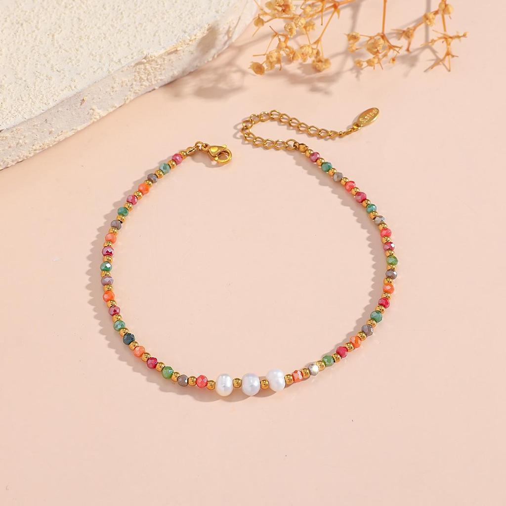 Handmade Ins Style Beaded Freshwater Pearl & Baroque Pearl Anklet Bracelet Set - Colorfast Jewelry for Women