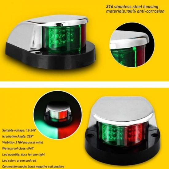 LED Marine Boat Yacht Bow Ship Navigation Deck Nav Light Lamp 12V 3W Green Red