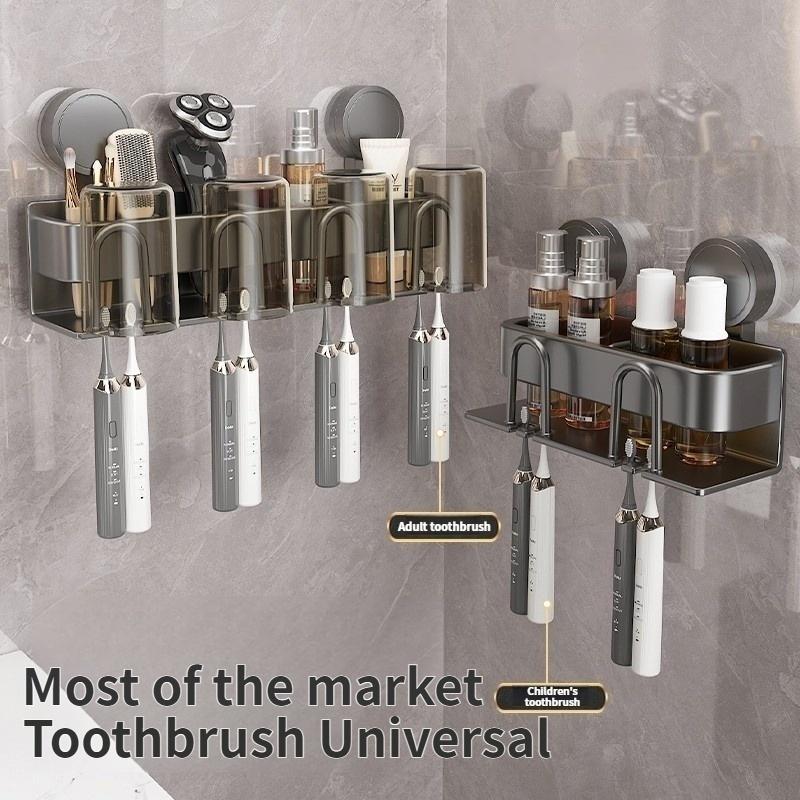No Need To Drill Suction Cup Bathroom Toothbrush Holder With Cups, Toothbrush Sorage Rack, Mouthwash Cup, Brushing Cup