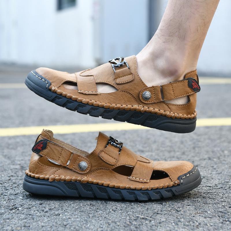 Summer Men's Leather Sandals Outdoor Slippers Classic Roman Sandals Sneaker Beach Rubber Flip Flops Men's Water Trekking Sandals