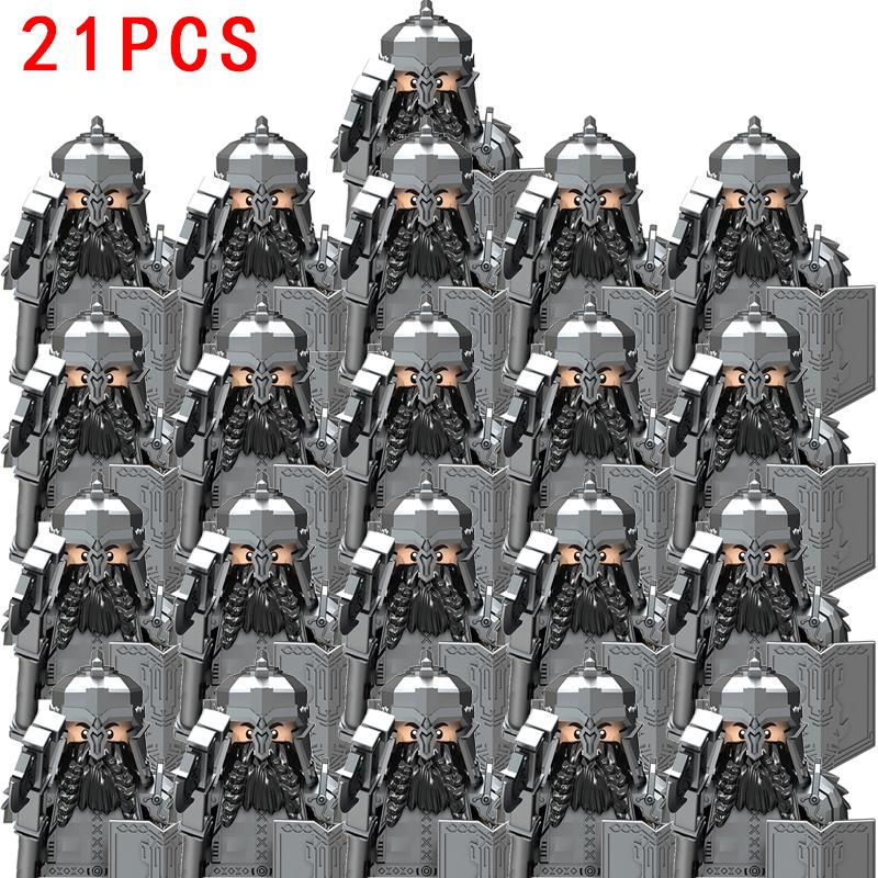 21PCS MOC LOTR Elves Soldier Orcs Army Figures Armor Guard Dwarf Warrior Archer Medieval Knights Building Blocks Bricks Toy Gift
