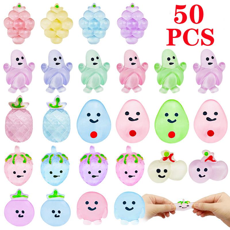 50PCS Fruit Mochi Squishy Toys Transparent Kawaii Squishies Stress Relief Squeeze Toy for Kids Party Favor Gifts Classroom prize