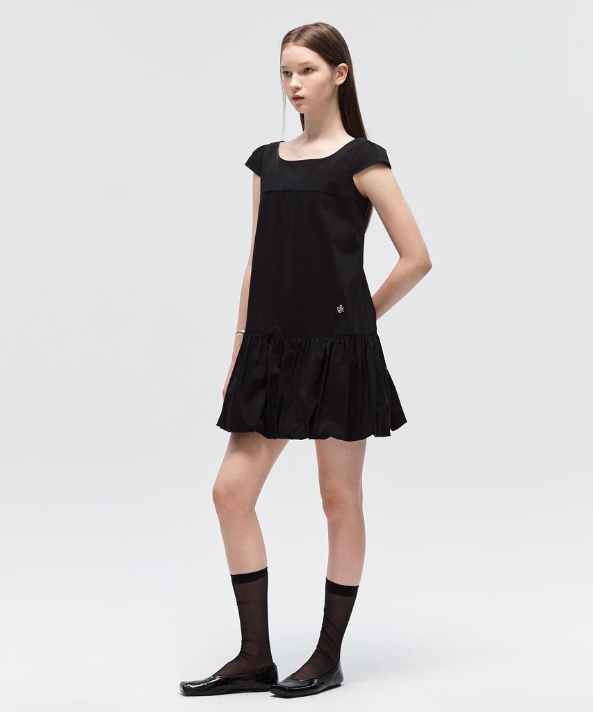 City Breeze Square Neck Balloon Mini Dress_Black