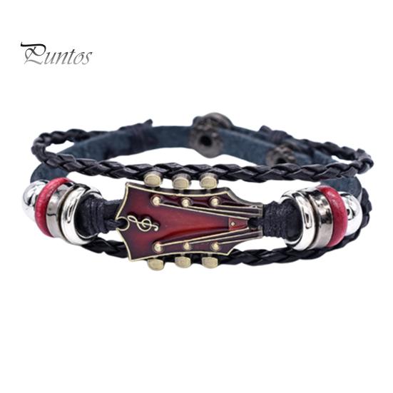 

Плетений гітарний браслет, цинковий сплав, регульована пряжка, ручна ткана штучна шкіра, 3-шарові панк-ретро, ​​наручні прикраси червоний