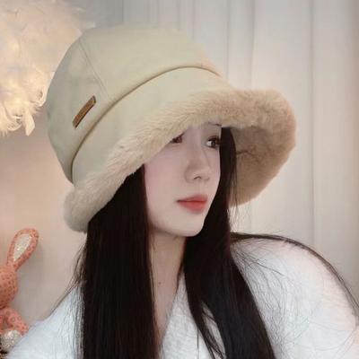 Bucket Hat Thicken Warm Fleece-Lined Fluffy Winter Fisherman Cap