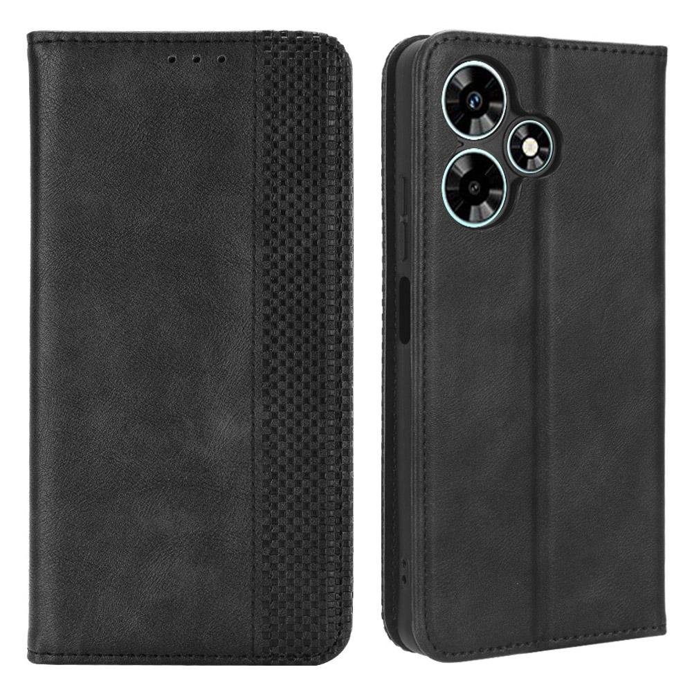 

For Infinix Hot 30i/Hot 30i NFC X669 PU Leather Vintage Phone Case Folio Book Stand Wallet Cover Black