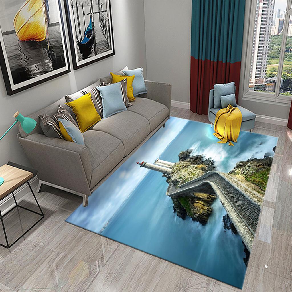 Bathroom Kitchen Entrance Non-slip Living Room Bedroom Floor Rug Lighthouse Rug Sunset Beach Theme Rug