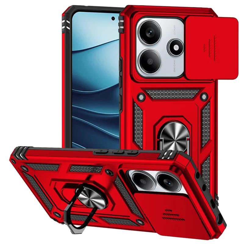 Capa For Xiaomi Redmi Note 14 5G Case Armor Slide Camera Lens Protector Back Cover for Redmy Note14 Shockproof Ring Stand Funda