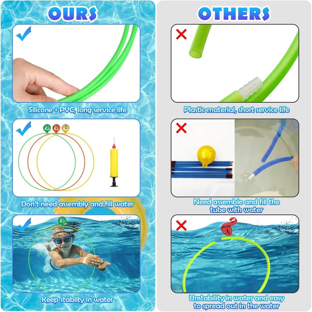 Pool Diving Swim Thru Rings Toys for Kids High Stability No Assembly Required Pool Toy Swim Hoops Underwater Swim Thru Diving Ring Water Training