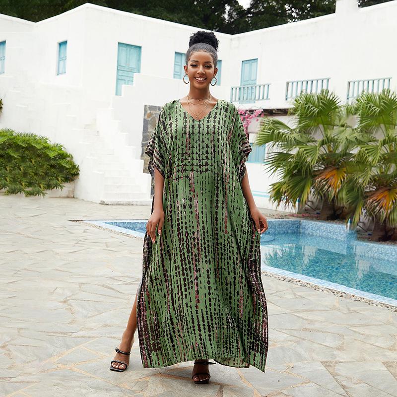 2023 Rayon V-Neck Beach Cover-Up Robe: European & American Style Vacation Swimsuit Sunscreen Shirt