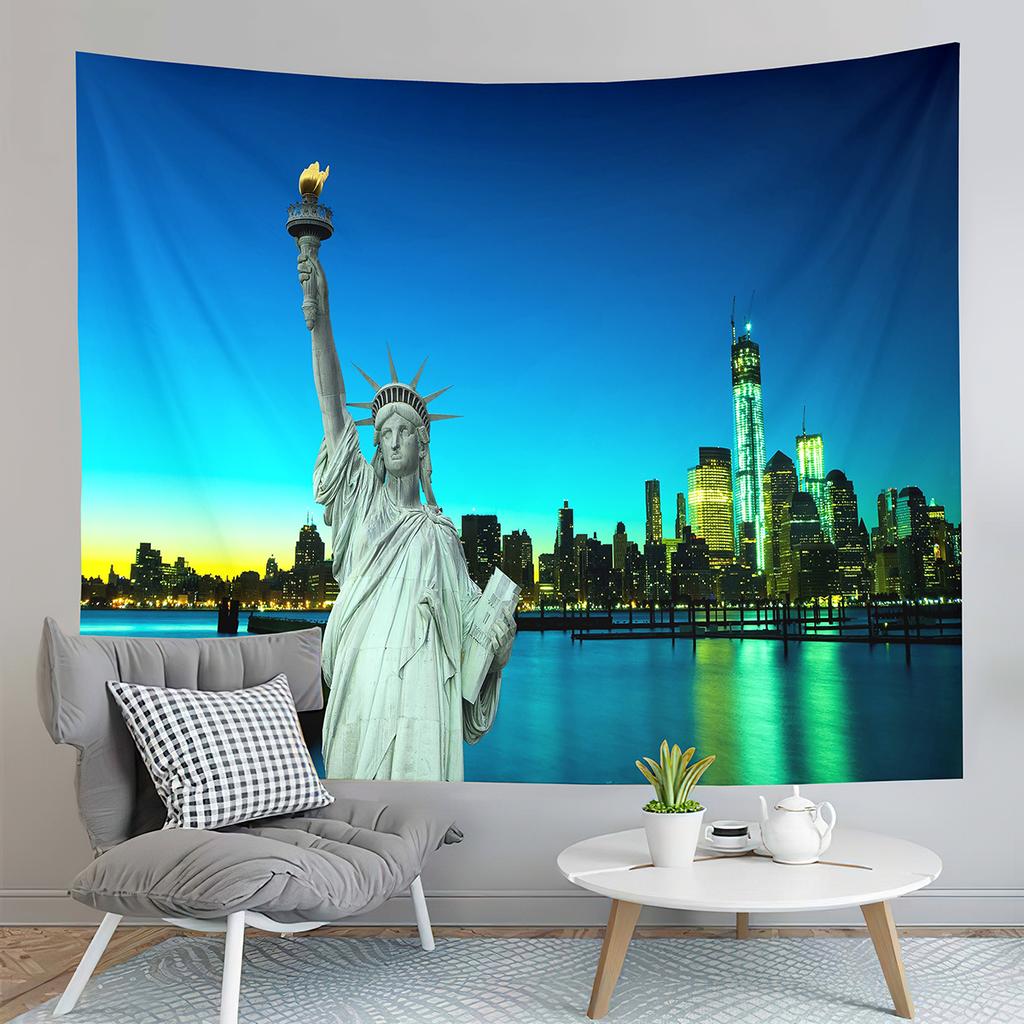 Famous Statue of Liberty Tapestry New York Sunset Night View Tapestry Art Wall Hanging Home Living Room Bedroom Dorm Tapestries