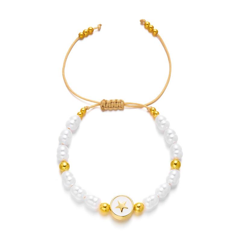 European Trend Faux Pearl Bracelet, Cross Heart Round Beaded Design, Delicate High Texture Handmade Fashion Accessories