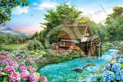 EPOCH 1000 Piece Jigsaw Puzzle Elegant Collection Morning At the Watermill X with Glue and Spatula with Score Ticket Included Illustration/Art (50