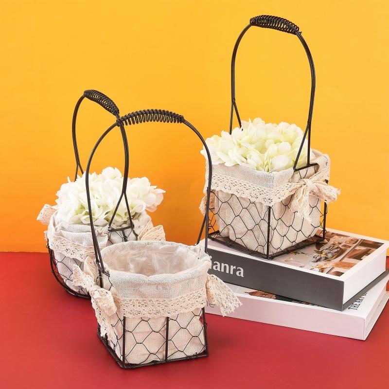 Iron Flower Baskets For Wedding Favors Floral Arrangement Flower Basket Succulent Greenery Baskets
