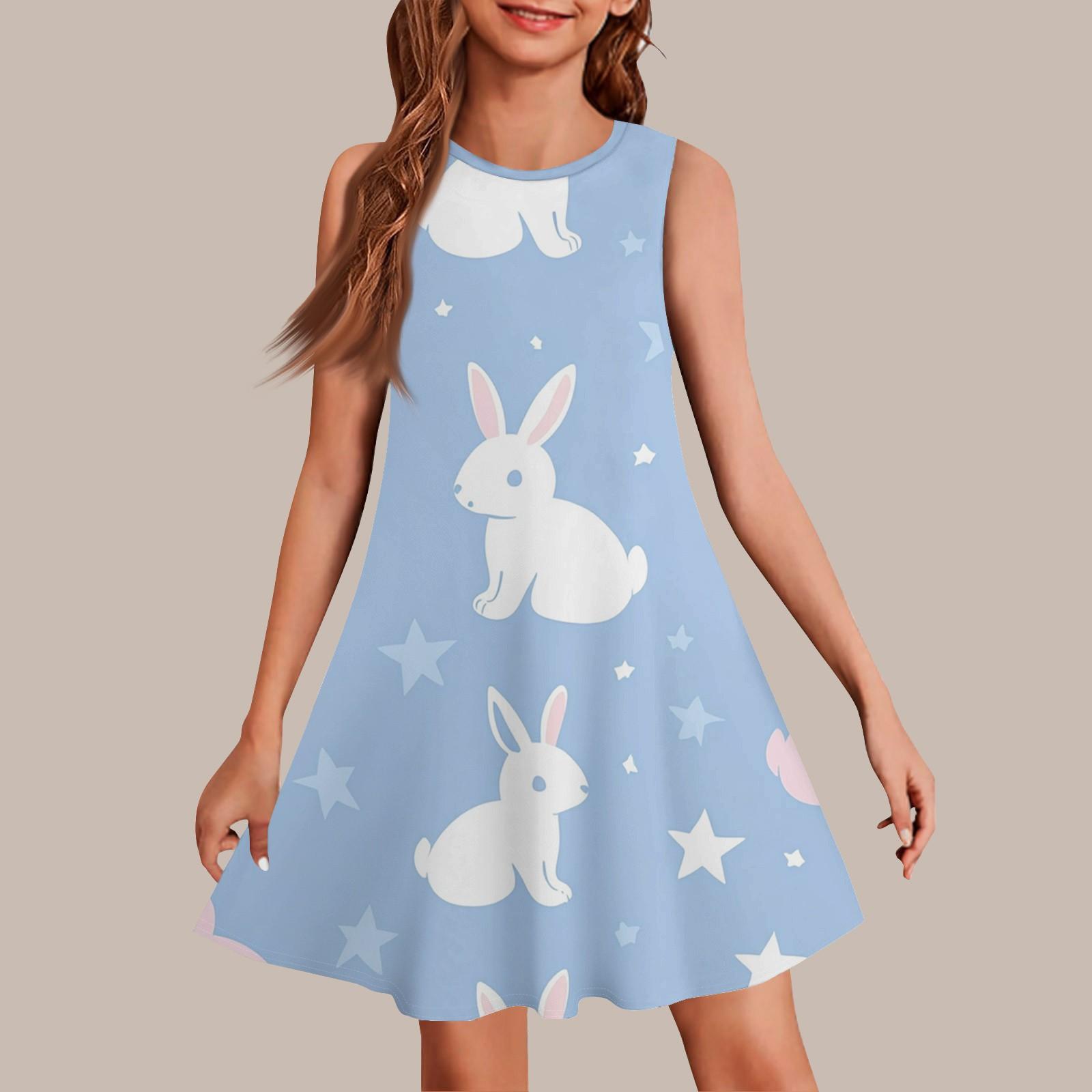 

Девочки мода повседневный без рукавов круглый вырез пасхальный принт платье 110 синий