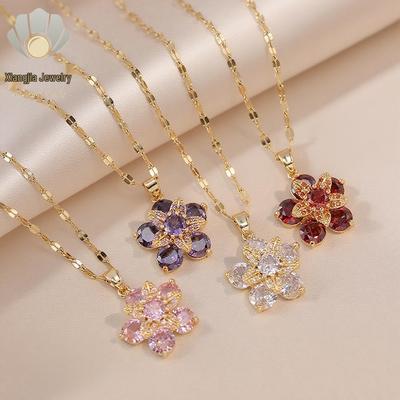 Colorful Zircon Rotatable Pendant Necklace for Women - Versatile and Trendy Clavicle Chain