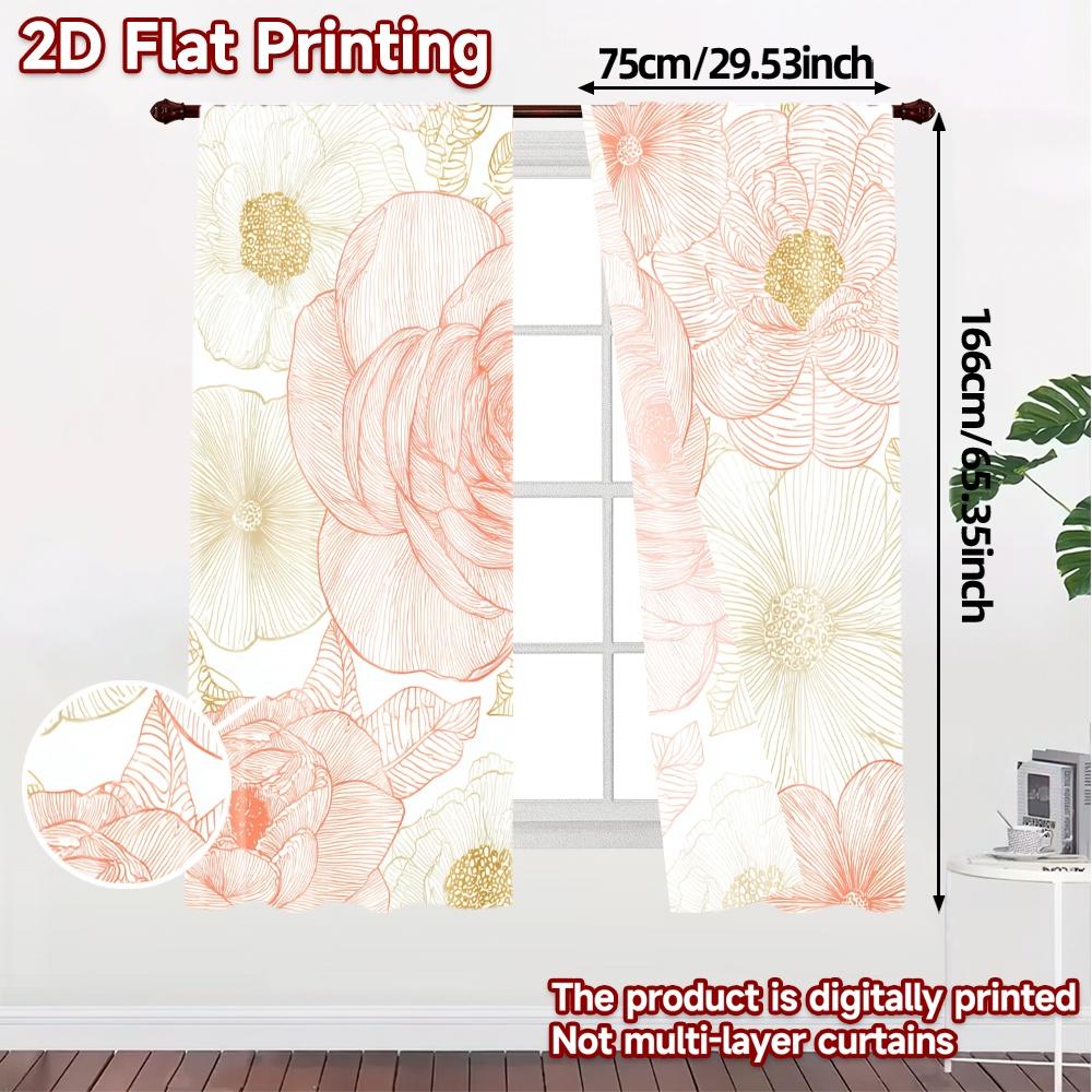 Set Of 2 Flat Printing Curtains Without Rod Floral Spring Bedding Design Valentine Is Day Holiday Yarn Made Polyester