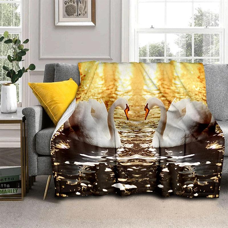 Romantic Swan Themed Blanket Couple Soft Flannel Blanket Holiday Gifts Air Travel Blanket