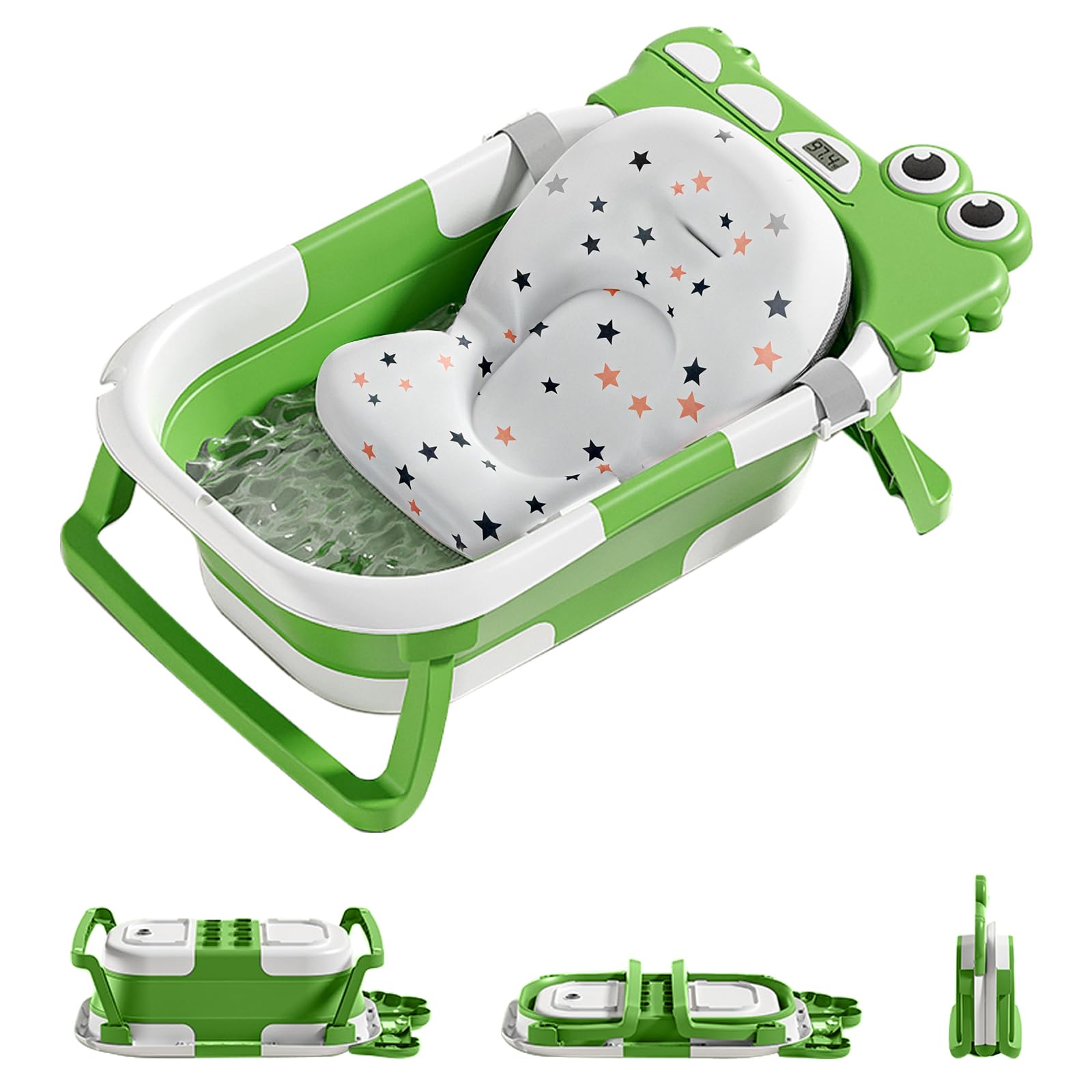 

UBRAVOO Crocodile Baby with Bath Easy Baby Bath Ages Baby Gift Bath, Foldable, Thermometer, Non-Slip Cushion, Storage, Bathtub, Bathtub, Sink, зелений