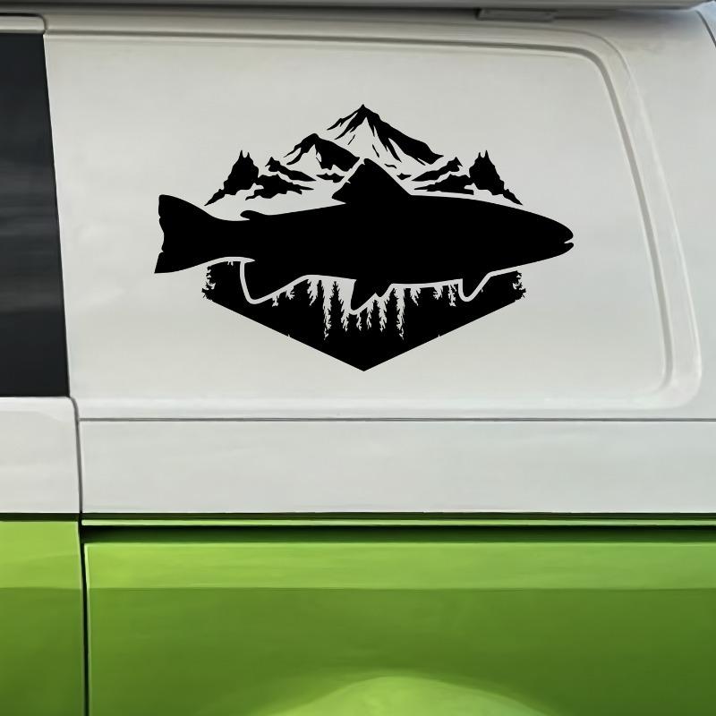 Fishing enthusiasts car stickers, the fusion of forest and fish, car window, door rear glass, RV pickup decorative stickers