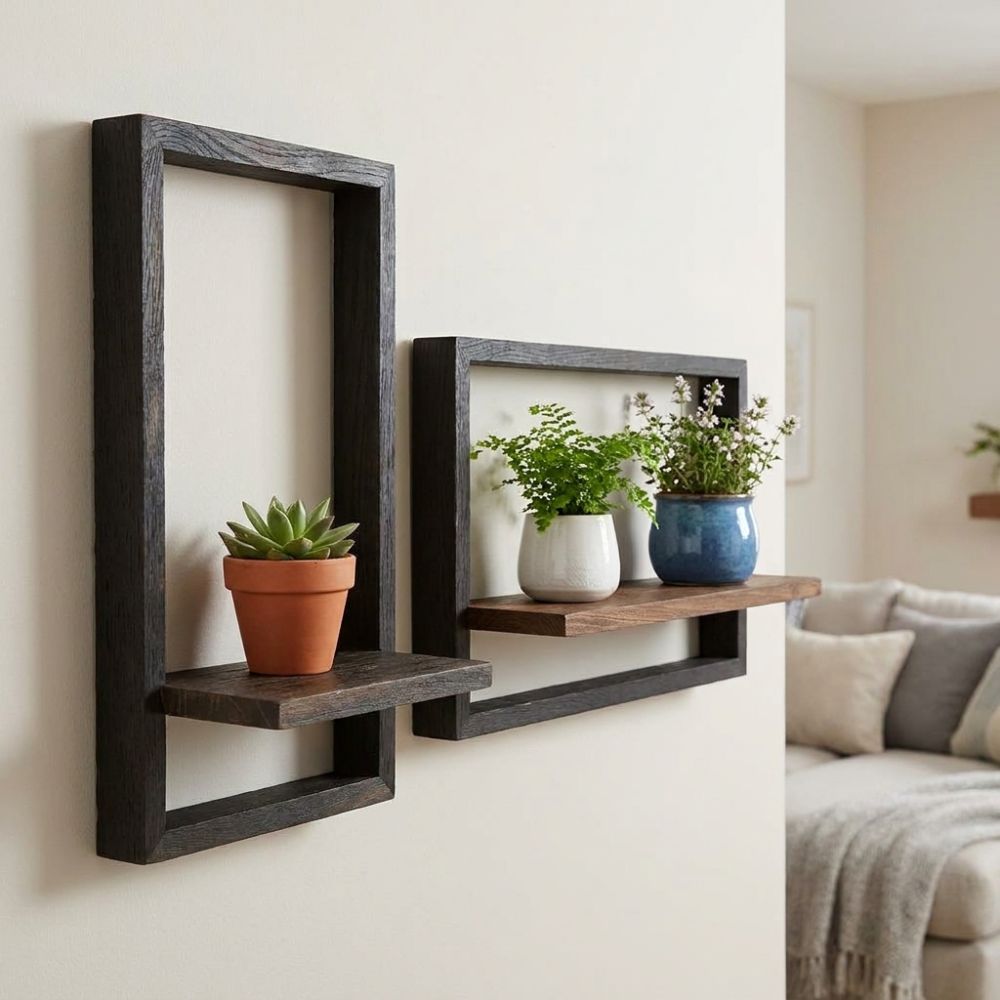 Vintage Wall Plant Shelf Strong Load-bearing Floating Shelves Creative Plant Display Rack Bedroom