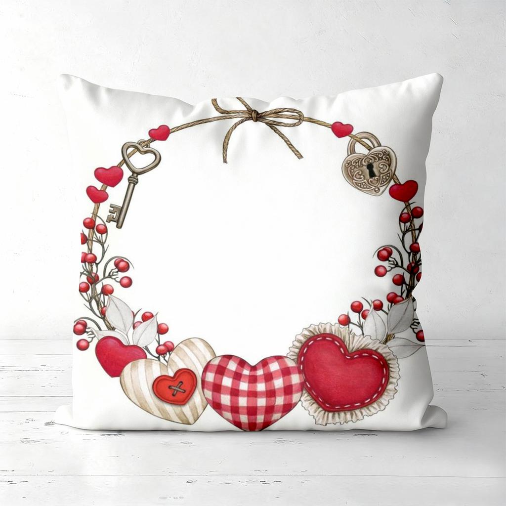 Rustic Valentine Heart Throw Pillow Covers Polyester Sofa Decorative Cushion Cov Headboard Pillow (Without Pillow Core
