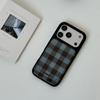 Autumn Winter Blue Brown Checkered Drop Glue Black Frame Phone Case For iPhone 17 Air 16 15 14 13 12 Pro Max 11 Plus Back Cover