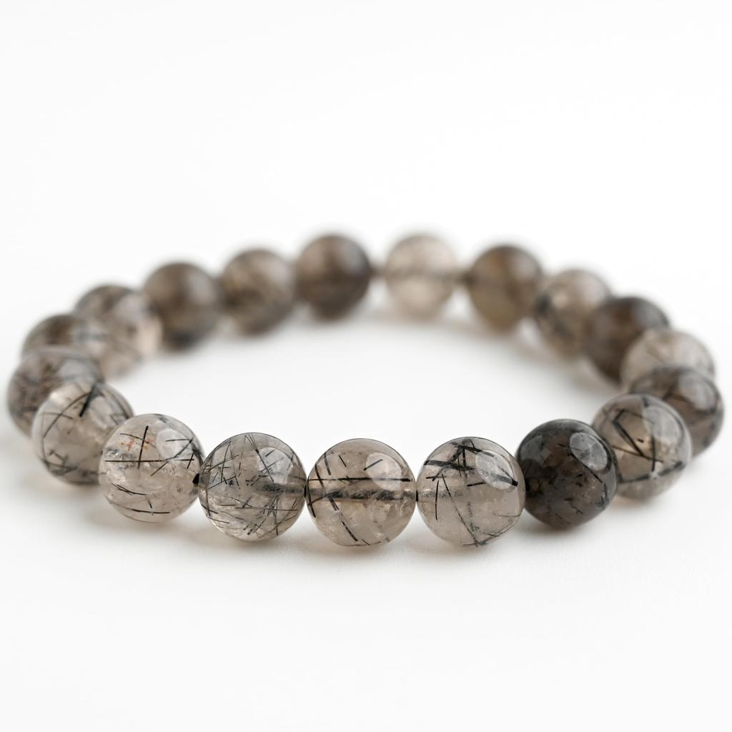 Eigado Black Smoky Rutilated Quartz Bracelet Tourmaline In 10mm 15cm Wrist Limited Natural Power Prayer Good Luck Feng Shui (Black Quartz), Stone,