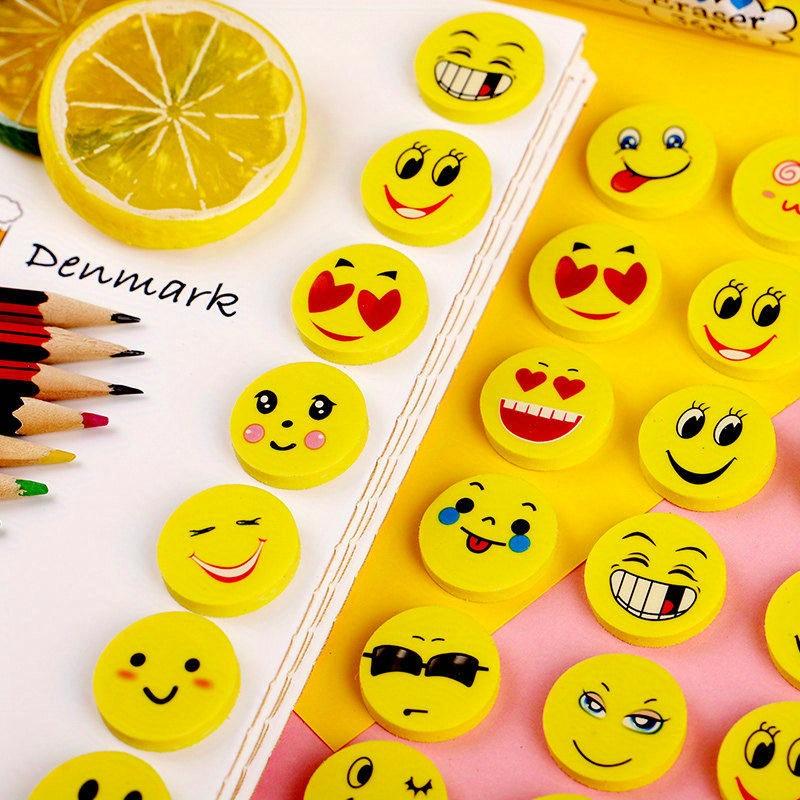 36pcs Smile Face Erasers - with Happy, Sad, Surprised Expressions - Bright Yellow - No Residue Cleaning - Office, School