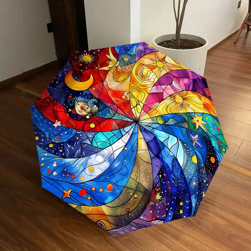 

Starry Night Sky Automatic Folding Umbrella - Portable Tri-Fold Design with Iron Frame, Perfect for Outdoor Use, Festive Gifts, Travel, Dail