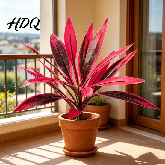 Vibrant Artificial Ferns Large Realistic Fern Dragon's Blood Tree Plants with Pink/Purple Leaves Outdoor Fake UV Resistant for Garden Patio
