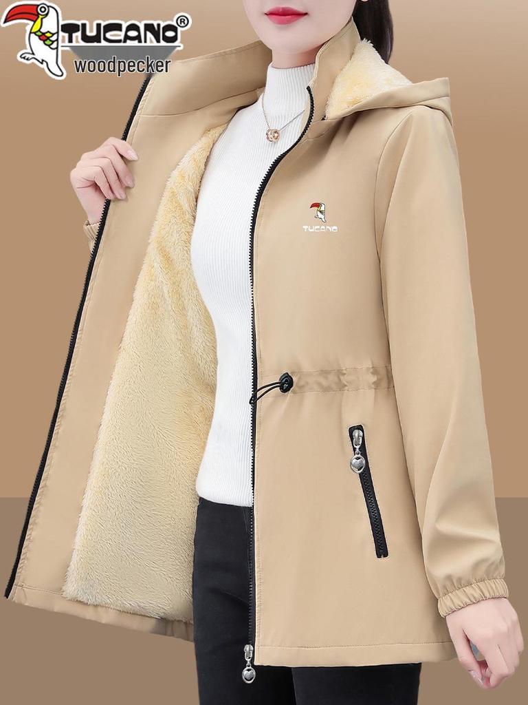 Women's Fleece-Lined Mid-Length Trench Coat - 2025 New Autumn/Winter Warm Thickened Jacket