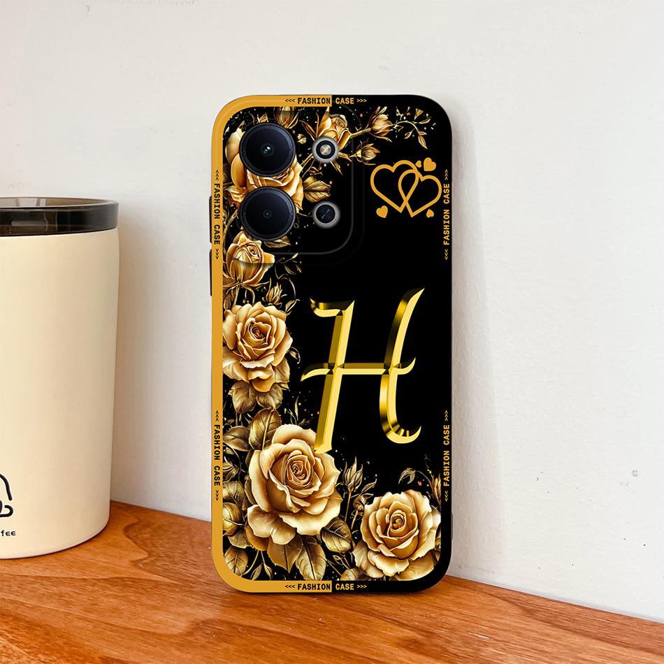Per Cover Telefono Redmi 15C 4G 5G Fiori Nome Lettere Morbida Silicone Liquido Custodia a Protezione Totale Per Redmi 15 C Alloggiamento Antiurto