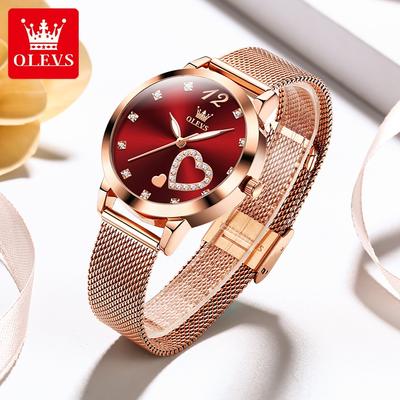 Top Quartz Watch for Women Mesh Steel Strap Heart Design Waterproof Watches Simple Fashion Elegant Ladies Wristwatch